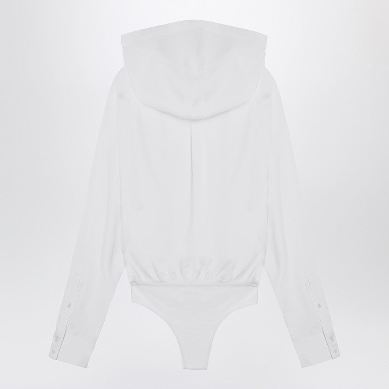 Alaia White Cotton Shirt Bodysuit With Hood Women