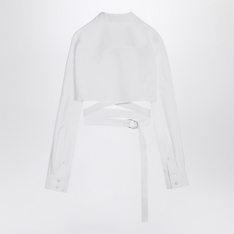 Alaia White Cotton Crossover Shirt Women