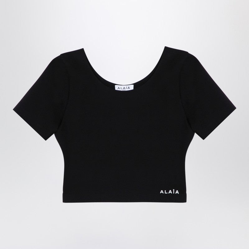 Alaia Black Cropped T-Shirt With Logo Women