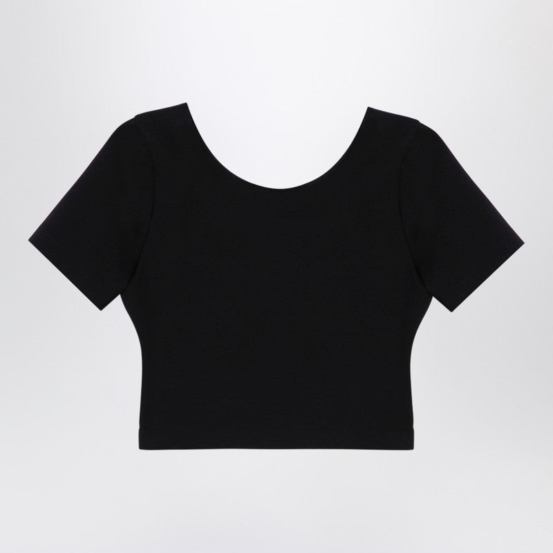 Alaia Black Cropped T-Shirt With Logo Women