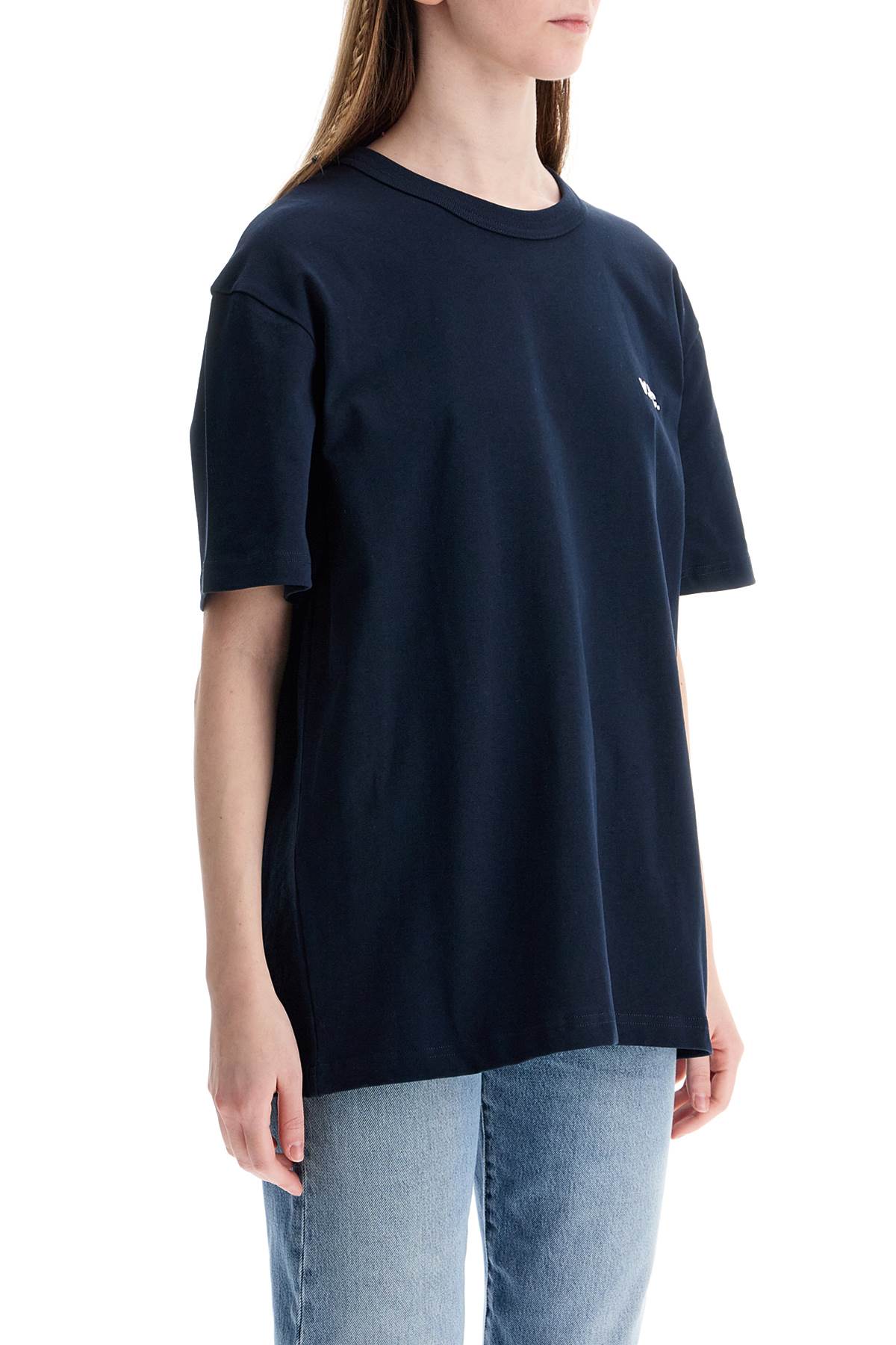 A.P.C. T-Shirt In Cotone Biologico Blu Scuro Con Logo Ricamato Women