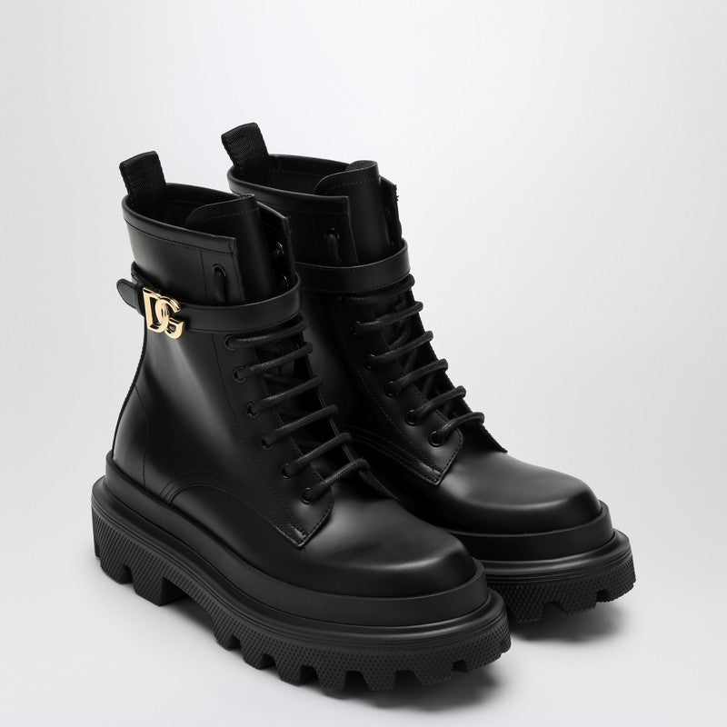 Dolce&Gabbana Black Leather Lace-Up Boot Women