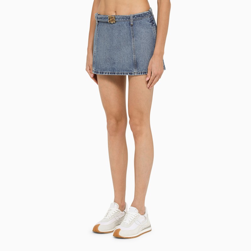 Miu Miu Light Blue Cotton Denim Miniskirt Women