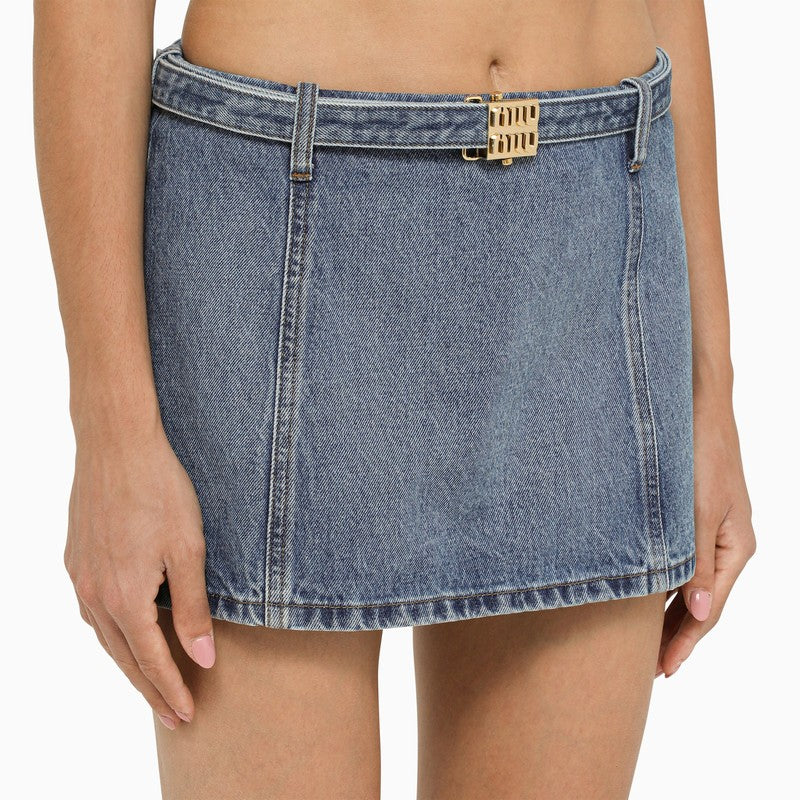 Miu Miu Light Blue Cotton Denim Miniskirt Women