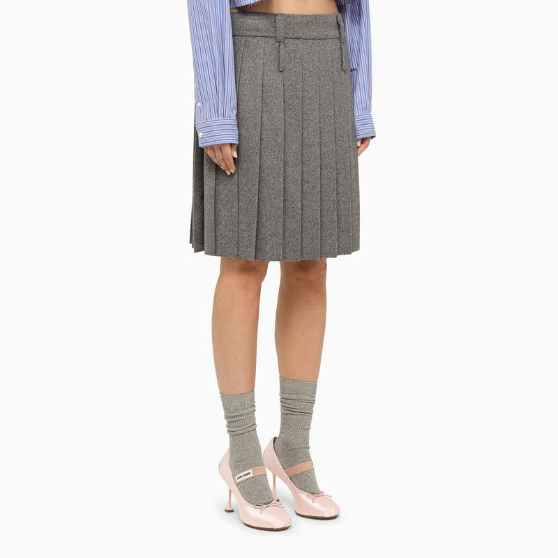 Miu Miu Grey Pleated Wool Skirt Women