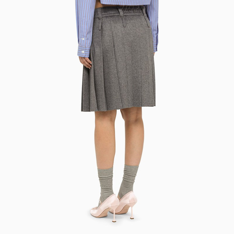 Miu Miu Grey Pleated Wool Skirt Women