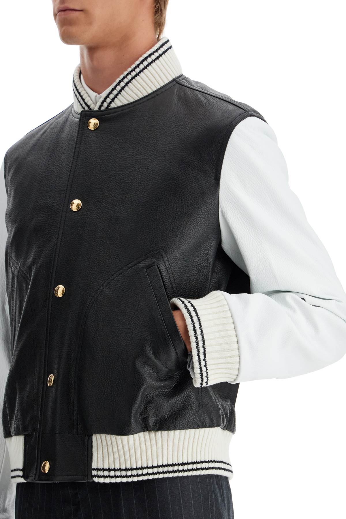 Thom Browne Leather Varsity Bomber Jacket Men