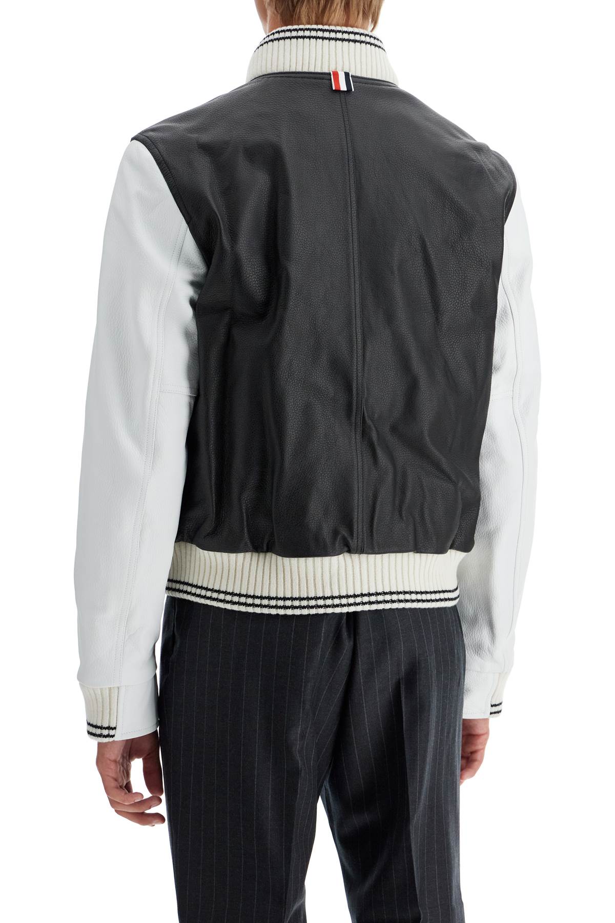 Thom Browne Leather Varsity Bomber Jacket Men