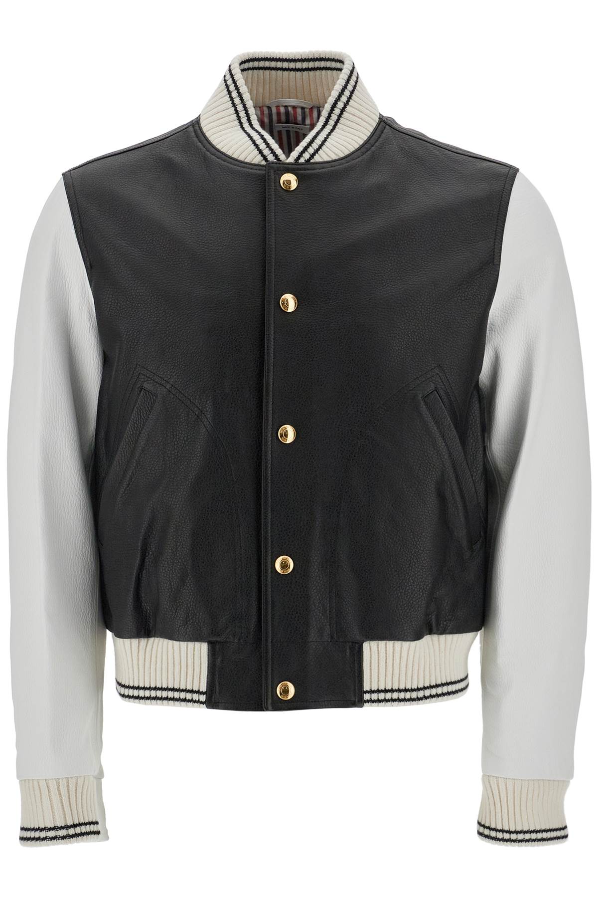 Thom Browne Leather Varsity Bomber Jacket Men