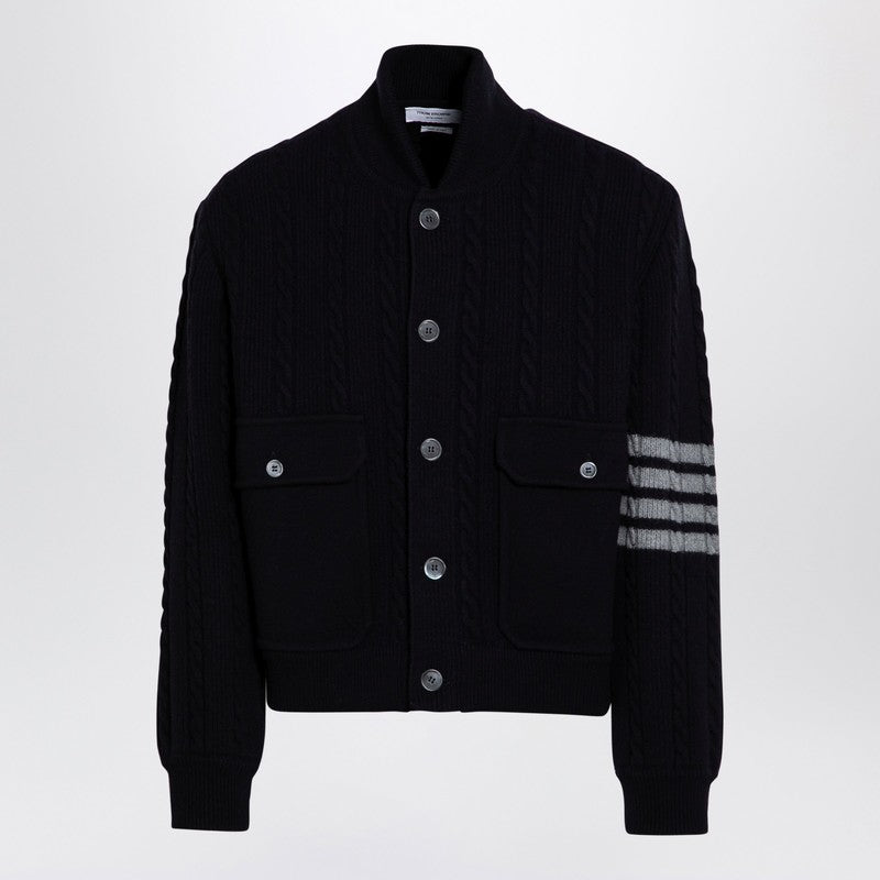 Thom Browne Navy Blue Cable-Knit Cardigan Men