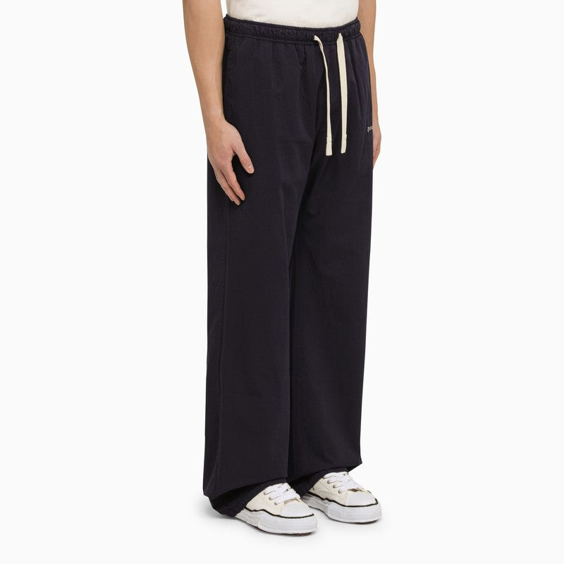 Palm Angels Navy Blue Cotton Trousers With Logo Men