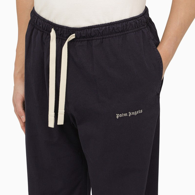 Palm Angels Navy Blue Cotton Trousers With Logo Men