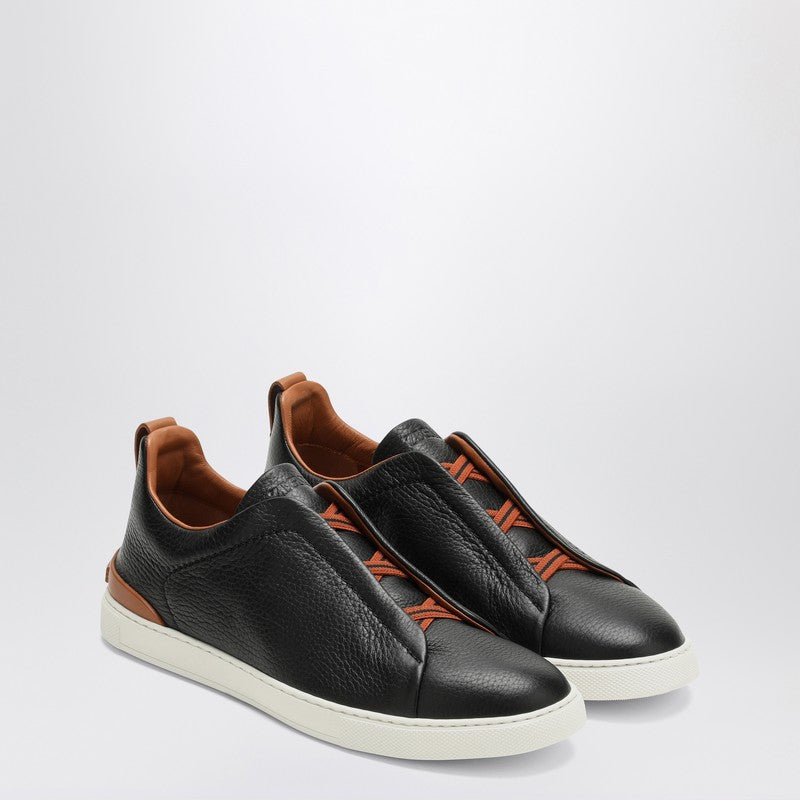 Zegna Black Leather Triple Stitch Sneakers Men