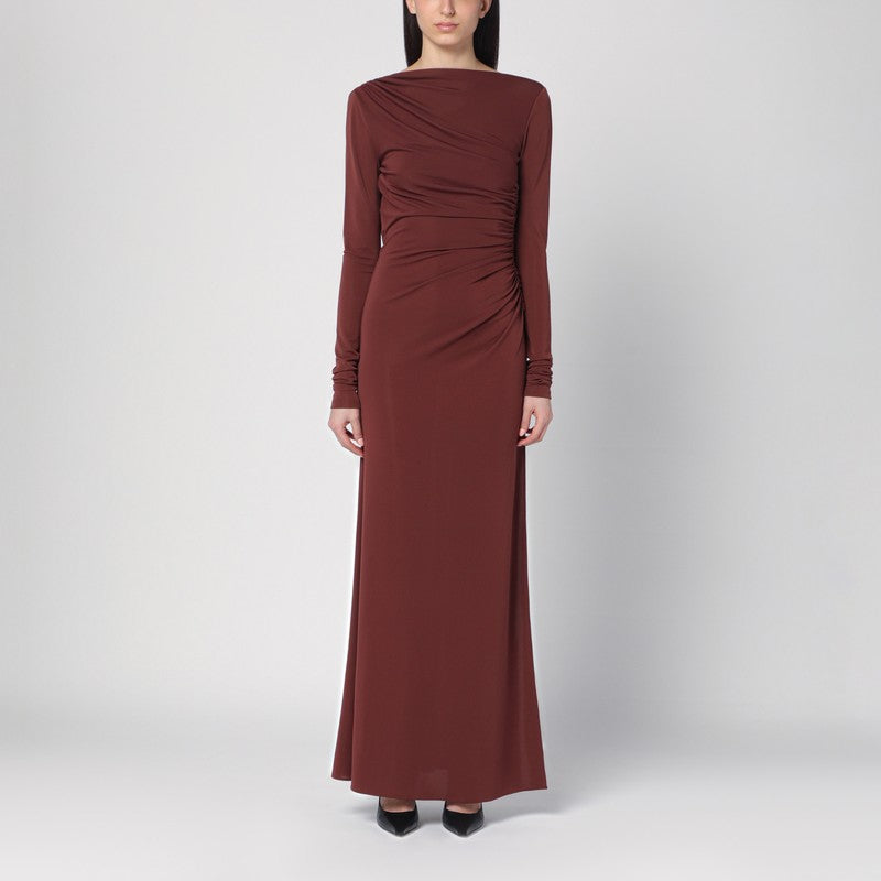 The Andamane Draped Long Dress In Cocoa Colour Women