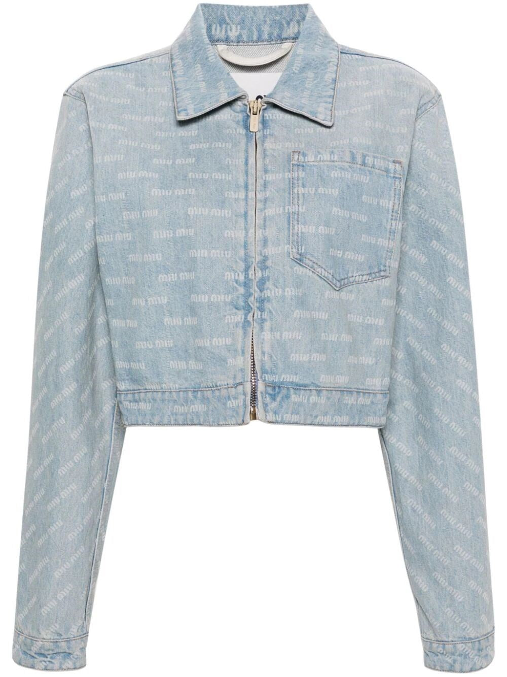 Miu Miu Women Logo-Print Cropped Denim Jacket