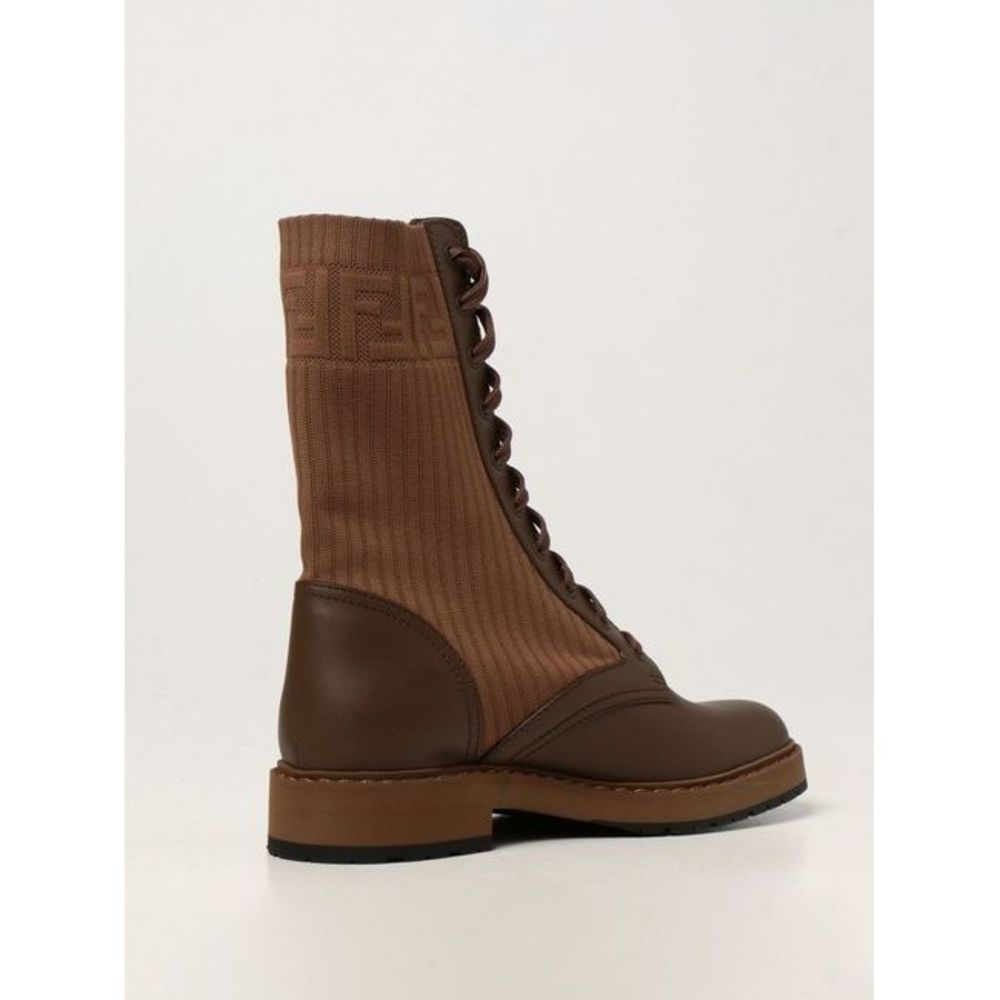 Fendi Women Camel Rockoko Leather Combat Boots/Booties