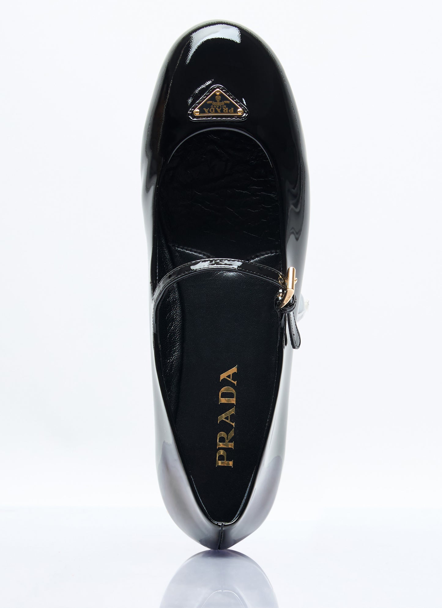 Prada Women Logo Plaque Patent Ballerina Flats