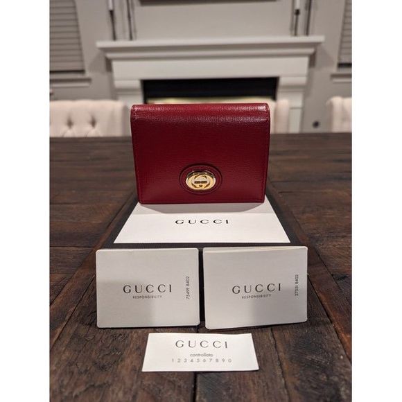 Gucci Women Red Gg Tri-Fold Wallet