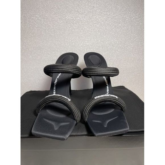 Alexander Wang Women Black Julie Logo-Print Webbing Mules/Slides