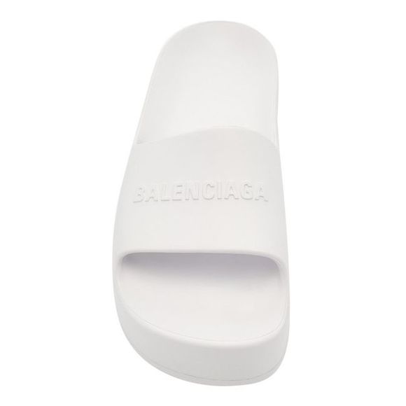 Balenciaga Women White Chunky Logo-Embossed Rubber Slide Sandals