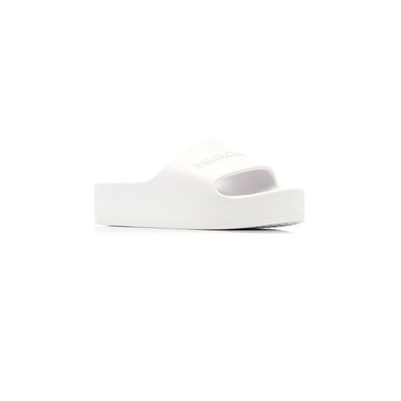 Balenciaga Women White Chunky Logo-Embossed Rubber Slide Sandals