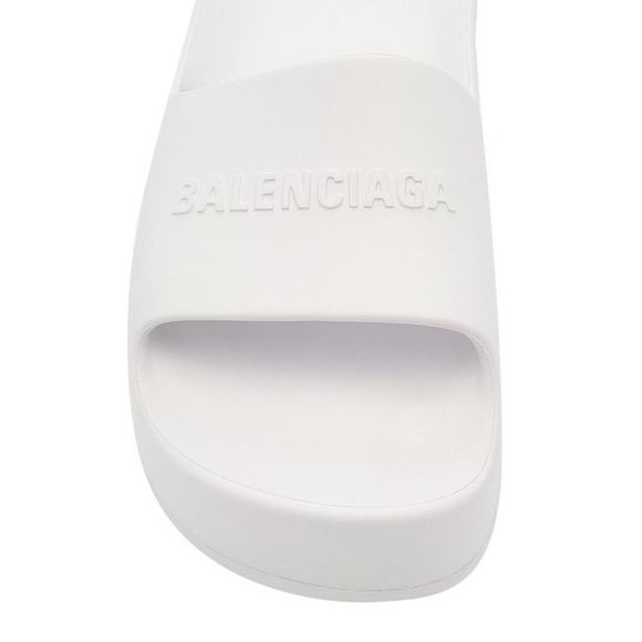 Balenciaga Women White Chunky Logo-Embossed Rubber Slide Sandals