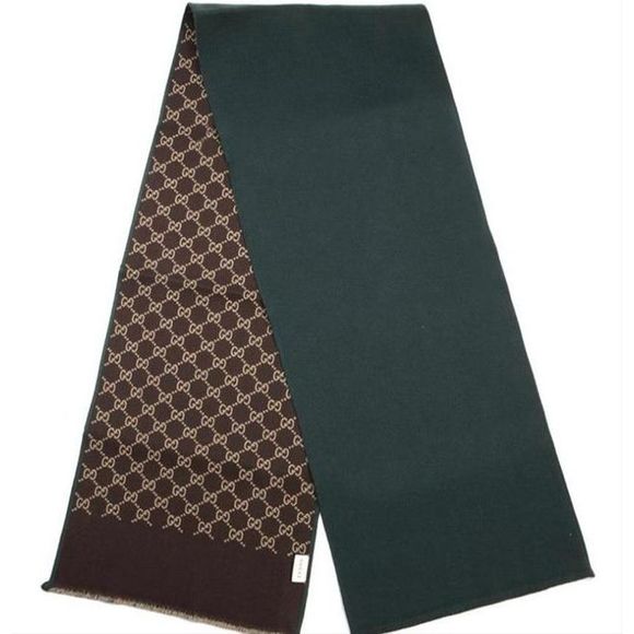 Gucci Women Green/Brown Gg Ripon Wool Unisex Scarf/Wrap