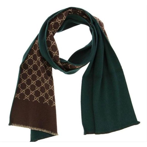 Gucci Women Green/Brown Gg Ripon Wool Unisex Scarf/Wrap