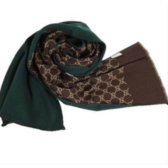 Gucci Women Green/Brown Gg Ripon Wool Unisex Scarf/Wrap